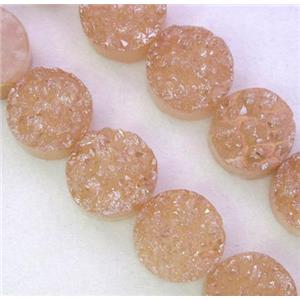 Agate Druzy circle beads, gold champagne, approx 18mm dia
