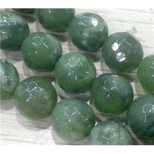 Chinese Nephrite Jade Beads Green Faceted Round, approx 10m, dia, 15.5 inches, grade A