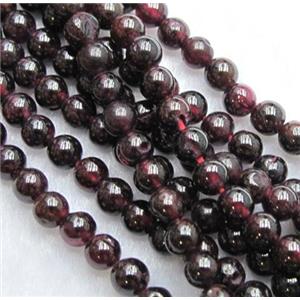 Garnet bead, round, approx 4mm dia, 15.5 inches