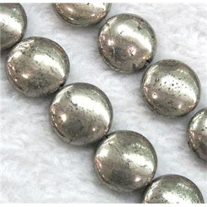 pyrite beads, falt-round, approx 10mm dia