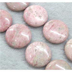 pink Rhodochrosite beads, flat round, approx 8mm dia