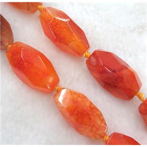 dragon veins agate bead, faceted barrel, orange, approx 15-32mm