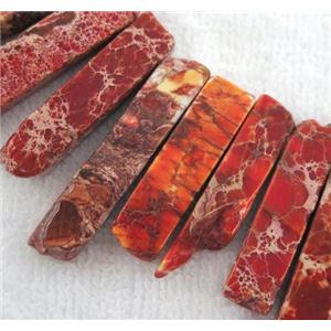 red Imperial jasper beads collar, stick, top dilled, approx 20-60mm