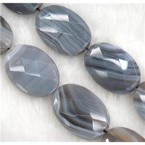 natural grey Botswana Agate beads, faceted oval, approx 25x35mm