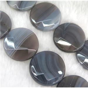 natural gray botswana agate bead, faceted flat-round, approx 25mm dia, 15.5 inches