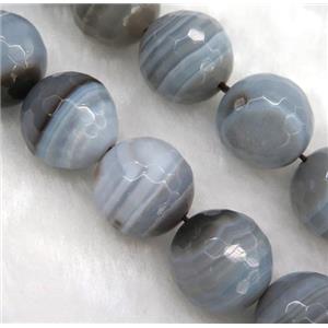 natural gray Botswana Agate beads, faceted round, approx 16mm dia, 15.5 inches