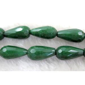 Jade opal bead, Faceted drip, deep green, 13x25mm, 16pcs per st