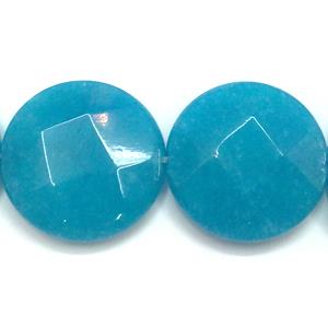 Jade beads, faceted fat-round, aqua, 25mm dia, 15pcs per st