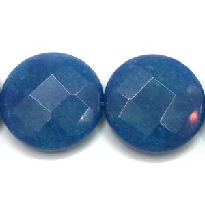 Jade beads, faceted fat-round, blue, 25mm dia, 15pcs per st