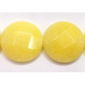 Jade beads, faceted fat-round, yellow, 25mm dia, 15pcs per st