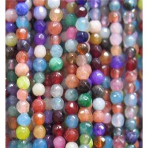 tiny jade beads, faceted round, dye, mixed color, approx 2mm dia