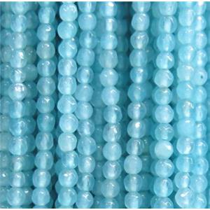 tiny jade seed beads, faceted round, dye aqua, approx 2mm dia