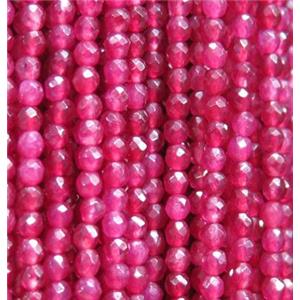 tiny jade bead, faceted round, dye red, approx 2mm dia