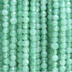 tiny jade bead, faceted round, dye green, approx 2mm dia