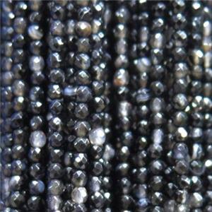 tiny jade bead, faceted round, dye black, approx 2mm dia