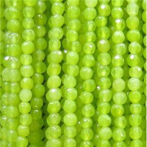 tiny jade bead, faceted round, dye olive, approx 2mm dia