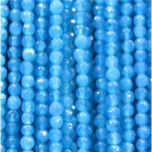tiny jade bead, faceted round, dye skyblue, approx 2mm dia