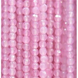 tiny jade seed beads, faceted round, dye pink, approx 2mm dia