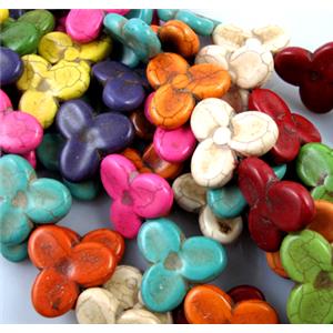 synthetic Turquoise Beads, three-leaf clover, mix color, 30x30mm
