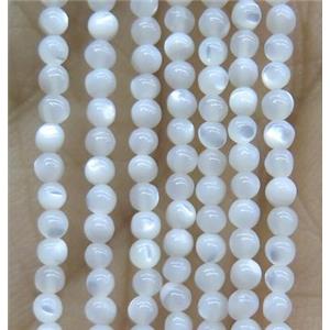 tiny round pearl shell beads, white, approx 3mm dia