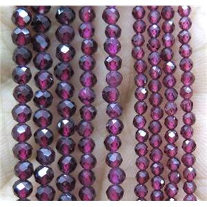 tiny Garnet Beads, faceted round, darkRed, approx 3mm dia
