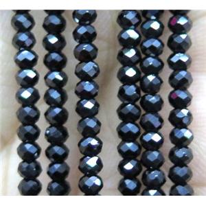 tiny Black Spinel seed Beads, faceted rondelle, approx 2x3mm