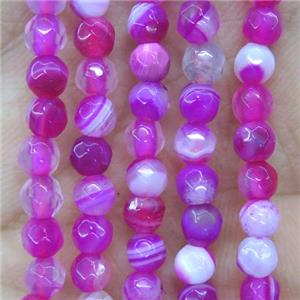 tiny hotpink striped agate beads, faceted round, approx 4mm dia