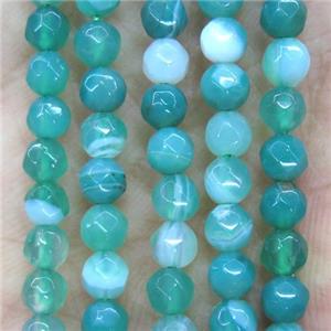 tiny green striped Agate bead, faceted round, approx 4mm dia