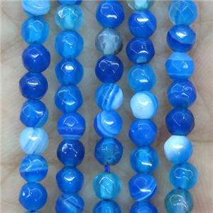 tiny blue stripe Agate beads, faceted round, approx 4mm dia