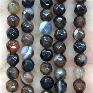 tiny coffee stripe agate beads, faceted round, approx 4mm dia