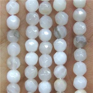 tiny Chinese white crazy agate beads, faceted round, approx 4mm dia