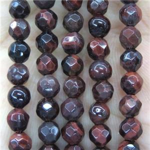 tiny red tiger eye stone bead, faceted round, approx 4mm dia