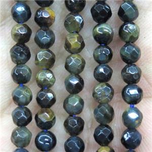 tiny blue tiger eye stone bead, faceted round, approx 4mm dia