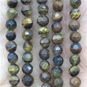 tiny natural tiger eye stone beads, yellow, faceted round, Grade AB, approx 4mm dia