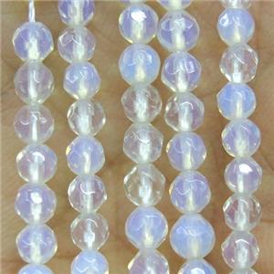 tiny white opalite beads, faceted round, approx 4mm dia
