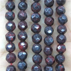tiny Poppy Jasper beads, dark-red, faceted round, approx 4mm dia