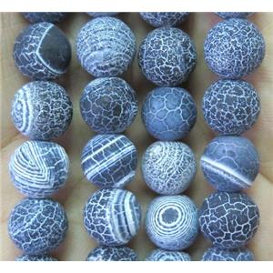 black frosted Crackle Agate Stone beads, round, 16mm dia, 25pcs per st