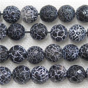 black Crackle Agate Stone beads, faceted round, 18mm dia, 22pcs per st