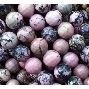 Rhodonite Beads, faceted round, 8mm dia, approx 48pcs per st