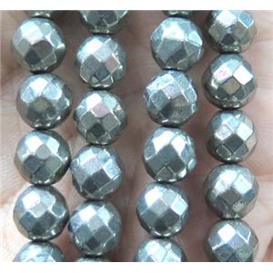 natural Pyrite Beads, faceted-round, approx 5mm, 16 inch length