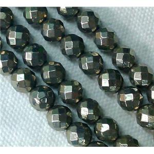 natural Pyrite Beads, faceted round, approx 8mm dia, 16 inch length