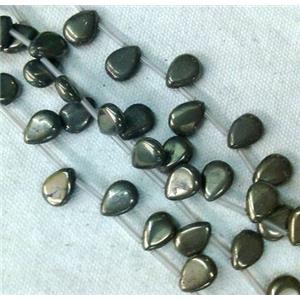 natural Pyrite Beads, teardrop, top-drilled, 10x14mm