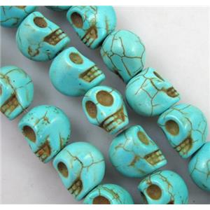 blue synthetic Turquoise skull beads, approx 8x10mm, 15 inches strand