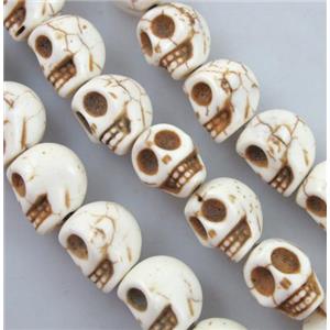 white synthetic Turquoise skull charm beads, approx 8x10mm, 15 inches strand
