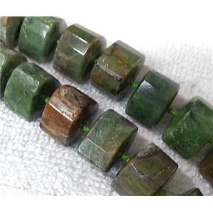 green jasper bead, triangle, faceted, approx 15x15x15mm