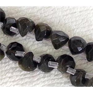 black onyx bead, faceted teardrop, approx 7x7mm