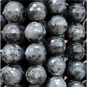 Labradorite stone beads, faceted round, silver-grey, approx 4mm dia, 98 pcs per st
