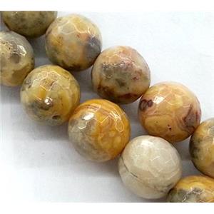 crazy agate sone beads, faceted round, yellow, 10mm dia, approx 38pcs per st