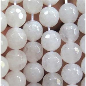 white jade bead, faceted round, 10mm dia, approx 38pcs per st