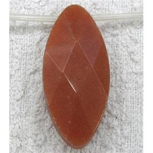 red aventurine bead, faceted flat-oval, approx 20x45mm, 9pcs per st